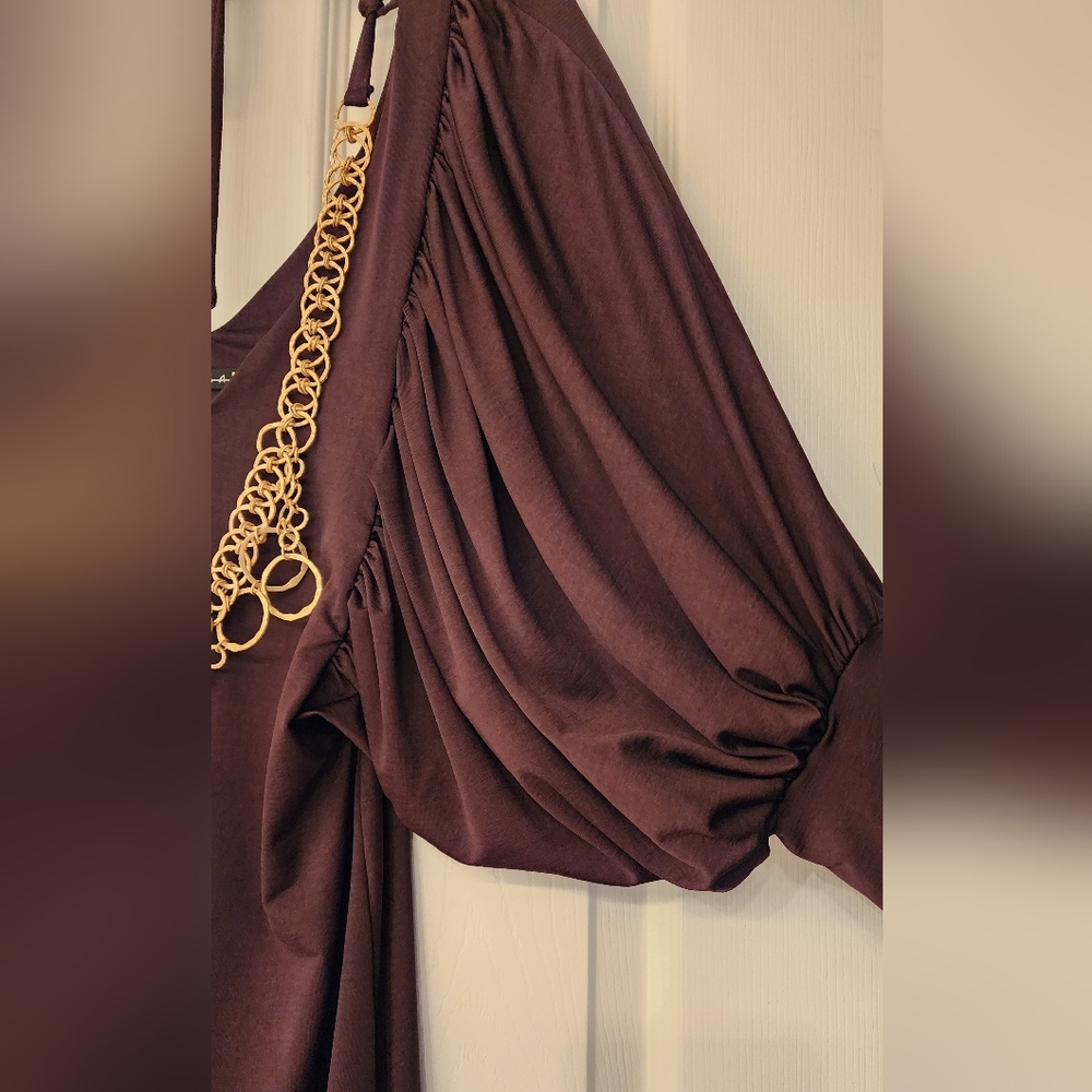 MARISA K balloon sleeve mini dress/ top w/ attached chain accent  In size Med - Picture 7 of 12